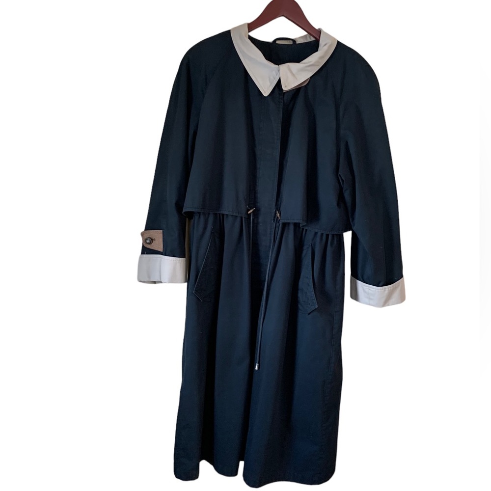 Vtg Fleet Street Black Long All Weather Trench Coat Plaid Liner Women’s Size 12P